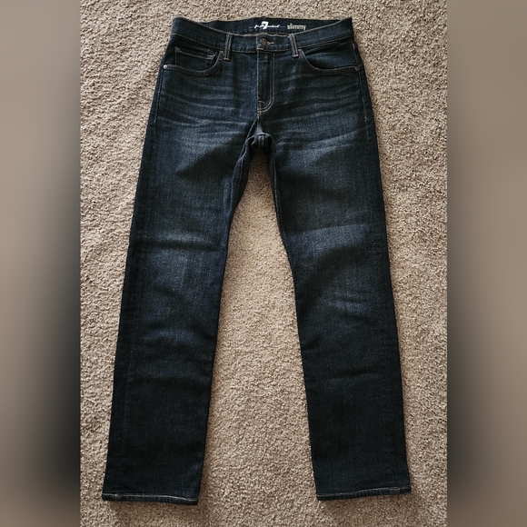 32 men 7 For All Mankind Slimmy Straight Jean Dark Wash 32x30 1/2" - Picture 3 of 16